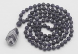 GMN5002 Hand-knotted 8mm, 10mm matte amethyst 108 beads mala necklace with pendant