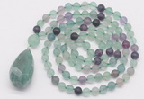 GMN5003 Hand-knotted 8mm, 10mm matte fluorite 108 beads mala necklace with pendant