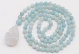 GMN5005 Hand-knotted 8mm, 10mm matte amazonite 108 beads mala necklace with pendant