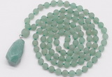 GMN5006 Hand-knotted 8mm, 10mm matte green aventurine 108 beads mala necklace with pendant