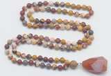 GMN5014 Hand-knotted 8mm, 10mm matte mookaite 108 beads mala necklace with pendant