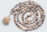 GMN5018 Hand-knotted 8mm, 10mm matte zebra jasper 108 beads mala necklace with pendant