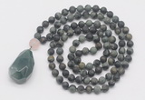 GMN5019 Hand-knotted 8mm, 10mm matte kambaba jasper 108 beads mala necklace with pendant