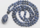 GMN5027 Hand-knotted 8mm, 10mm matte sodalite 108 beads mala necklace with pendant