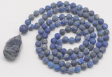 GMN5028 Hand-knotted 8mm, 10mm matte lapis lazuli 108 beads mala necklace with pendant