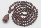 GMN5029 Hand-knotted 8mm, 10mm matte red tiger eye 108 beads mala necklace with pendant