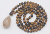 GMN5030 Hand-knotted 8mm, 10mm matte yellow tiger eye 108 beads mala necklace with pendant