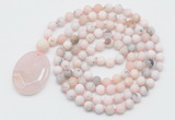 GMN5057 Hand-knotted 8mm, 10mm matte natural pink opal 108 beads mala necklace with pendant