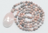 GMN5058 Hand-knotted 8mm, 10mm pink zebra jasper 108 beads mala necklace with pendant