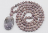 GMN5059 Hand-knotted 8mm, 10mm lepidolite 108 beads mala necklace with pendant