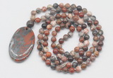 GMN5061 Hand-knotted 8mm, 10mm brecciated jasper 108 beads mala necklace with pendant