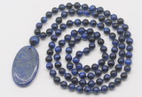 GMN5066 Hand-knotted 8mm, 10mm blue tiger eye 108 beads mala necklace with pendant