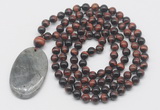 GMN5069 Hand-knotted 8mm, 10mm red tiger eye 108 beads mala necklace with pendant