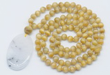 GMN5074 Hand-knotted 8mm, 10mm golden tiger eye 108 beads mala necklace with pendant