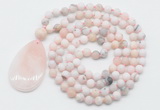 GMN5087 Hand-knotted 8mm, 10mm matte natural pink opal 108 beads mala necklace with pendant