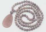 GMN5089 Hand-knotted 8mm, 10mm lepidolite 108 beads mala necklace with pendant