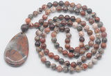 GMN5091 Hand-knotted 8mm, 10mm brecciated jasper 108 beads mala necklace with pendant