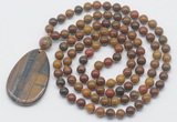 GMN5092 Hand-knotted 8mm, 10mm red moss agate 108 beads mala necklace with pendant