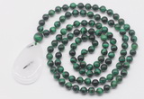 GMN5096 Hand-knotted 8mm, 10mm green tiger eye 108 beads mala necklace with pendant