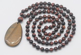 GMN5098 Hand-knotted 8mm, 10mm red tiger eye 108 beads mala necklace with pendant