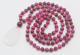 GMN5100 Hand-knotted 8mm, 10mm red tiger eye 108 beads mala necklace with pendant