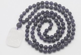 GMN5112 Hand-knotted 8mm, 10mm matte amethyst 108 beads mala necklace with pendant