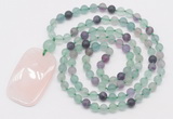 GMN5113 Hand-knotted 8mm, 10mm matte fluorite 108 beads mala necklace with pendant