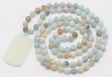 GMN5114 Hand-knotted 8mm, 10mm matte amazonite 108 beads mala necklace with pendant