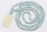 GMN5115 Hand-knotted 8mm, 10mm matte amazonite 108 beads mala necklace with pendant