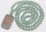 GMN5116 Hand-knotted 8mm, 10mm matte green aventurine 108 beads mala necklace with pendant