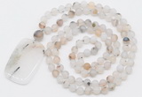 GMN5118 Hand-knotted 8mm, 10mm matte montana agate 108 beads mala necklace with pendant