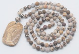 GMN5122 Hand-knotted 8mm, 10mm matte zebra jasper 108 beads mala necklace with pendant