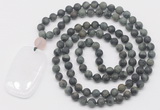 GMN5123 Hand-knotted 8mm, 10mm matte kambaba jasper 108 beads mala necklace with pendant