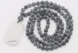 GMN5126 Hand-knotted 8mm, 10mm matte snowflake obsidian 108 beads mala necklace with pendant