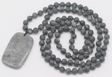 GMN5127 Hand-knotted 8mm, 10mm matte black labradorite 108 beads mala necklace with pendant