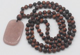 GMN5131 Hand-knotted 8mm, 10mm matte red tiger eye 108 beads mala necklace with pendant