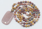 GMN5138 Hand-knotted 8mm, 10mm matte mookaite 108 beads mala necklace with pendant