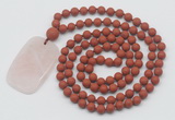 GMN5139 Hand-knotted 8mm, 10mm matte red jasper 108 beads mala necklace with pendant