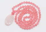 GMN5145 Hand-knotted 8mm, 10mm cherry quartz 108 beads mala necklace with pendant