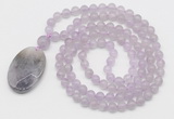 GMN5147 Hand-knotted 8mm, 10mm lavender amethyst 108 beads mala necklace with pendant