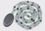 GMN5148 Hand-knotted 8mm, 10mm fluorite 108 beads mala necklace with pendant