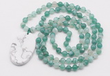 GMN5155 Hand-knotted 8mm, 10mm green banded agate 108 beads mala necklace with pendant