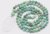 GMN5158 Hand-knotted 8mm, 10mm grass agate 108 beads mala necklace with pendant