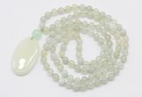 GMN5161 Hand-knotted 8mm, 10mm New jade 108 beads mala necklace with pendant