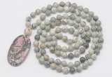 GMN5167 Hand-knotted 8mm, 10mm artistic jasper 108 beads mala necklace with pendant