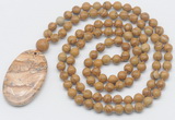 GMN5168 Hand-knotted 8mm, 10mm wooden jasper 108 beads mala necklace with pendant