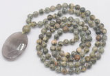 GMN5171 Hand-knotted 8mm, 10mm rhyolite 108 beads mala necklace with pendant