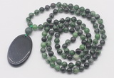 GMN5172 Hand-knotted 8mm, 10mm ruby zoisite 108 beads mala necklace with pendant