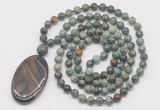 GMN5173 Hand-knotted 8mm, 10mm African turquoise 108 beads mala necklace with pendant