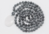 GMN5174 Hand-knotted 8mm, 10mm snowflake obsidian 108 beads mala necklace with pendant